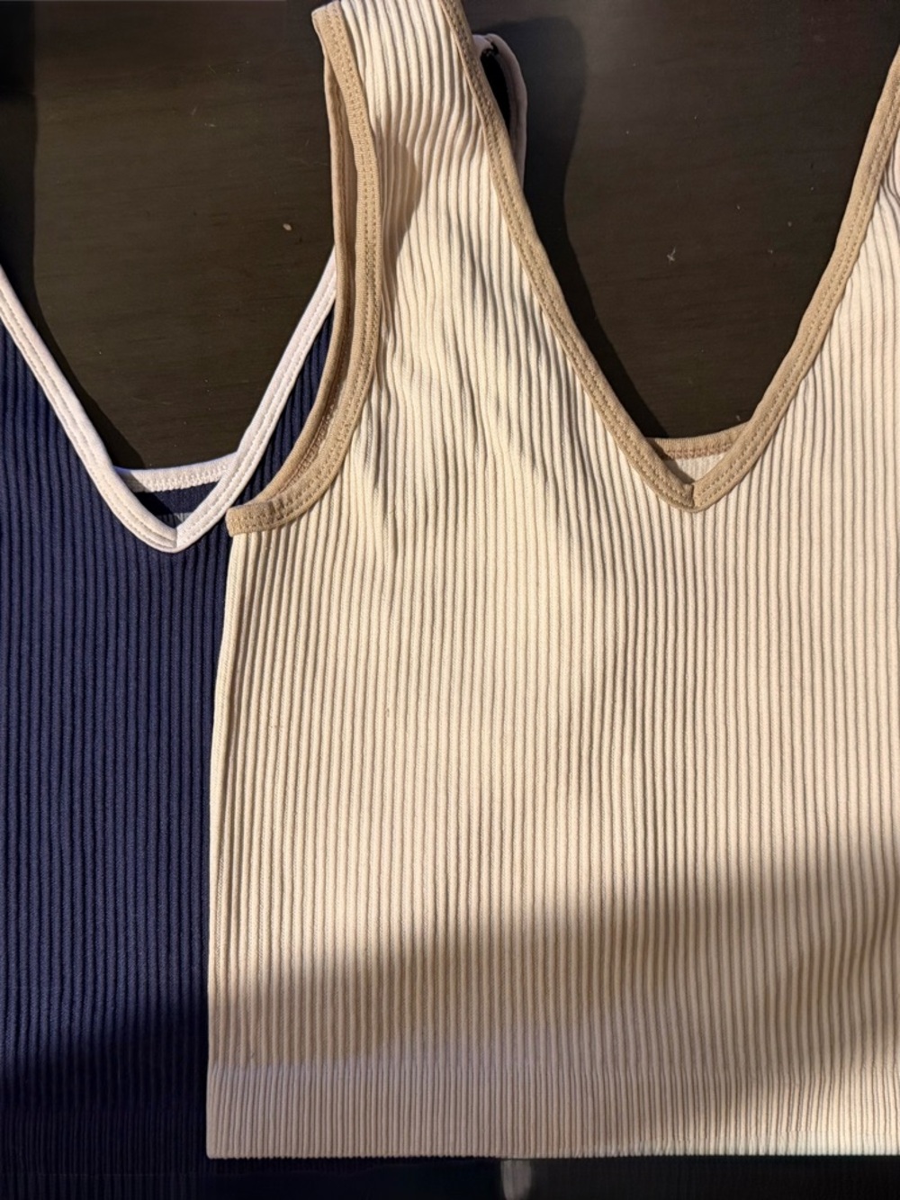 fresh Ribbed Tank Top in Cream with Tan Trim